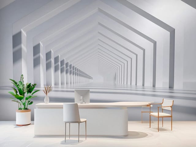 Fototapeta 3D tunel – geometryczny tunel z białymi łukami