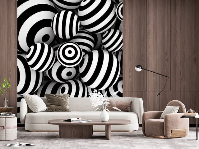Fototapeta 3D formy geometryczne – czarno-białe kuliste wzory