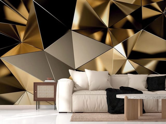 Fototapeta 3D abstrakcja z geometrycznymi złotymi kształtami