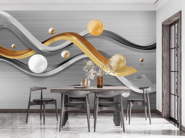 Fototapeta 3D formy geometryczne – faliste linie i kule
