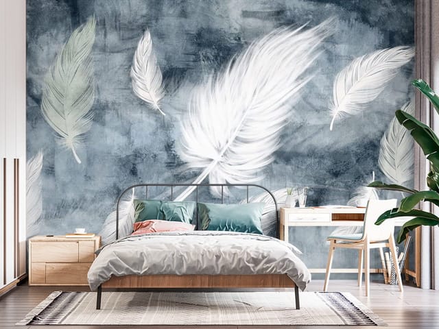 Fototapeta Unoszące się białe pióra (mpn: FT-7777) Fototapeta Pióra – unoszące się białe pióra na tle