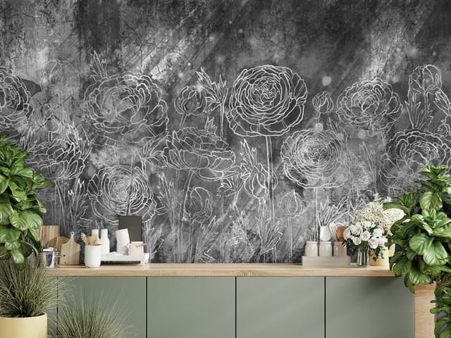 Fototapeta Kwiaty z Zarysowanymi Konturami (mpn: FT-7832) Fototapeta Murale kwiatowe – kwiaty o zarysowanych konturach
