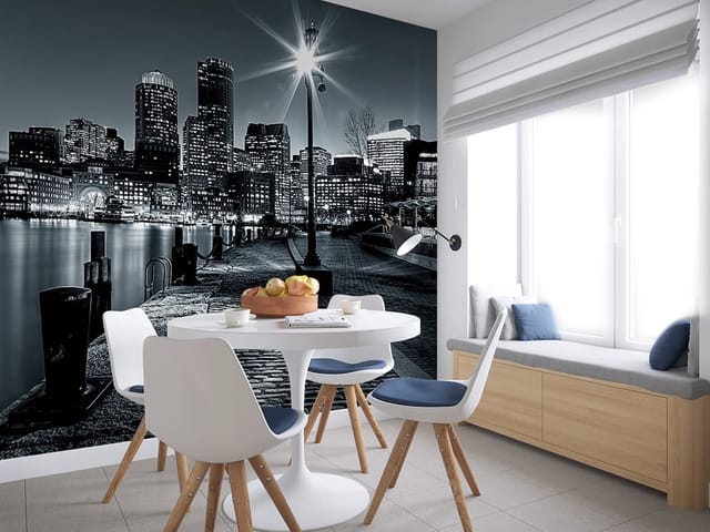 Fototapeta Panorama miasta nocą z lampą (kod: 7875) Fototapeta Panorama miasta nocą z lampą