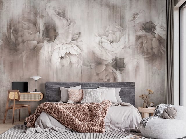Fototapeta Pastelowe kwiaty na rozmytym tle (mpn: FT-7901) Fototapeta Murale kwiatowe – duże kwiaty w pastelowych kolorach