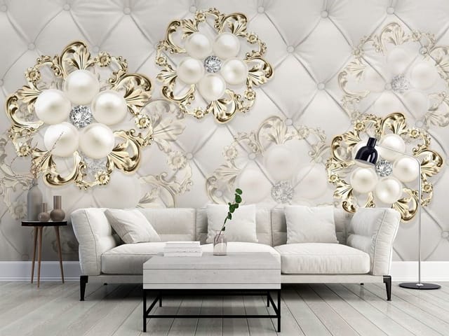 Fototapeta 3D kwiaty – dekoracyjne kwiaty z pereł