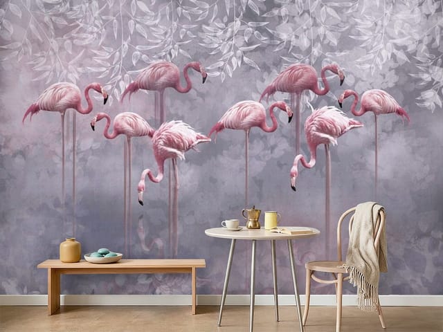 Fototapeta Flamingi – Grupa różowych flamingów w wodzie