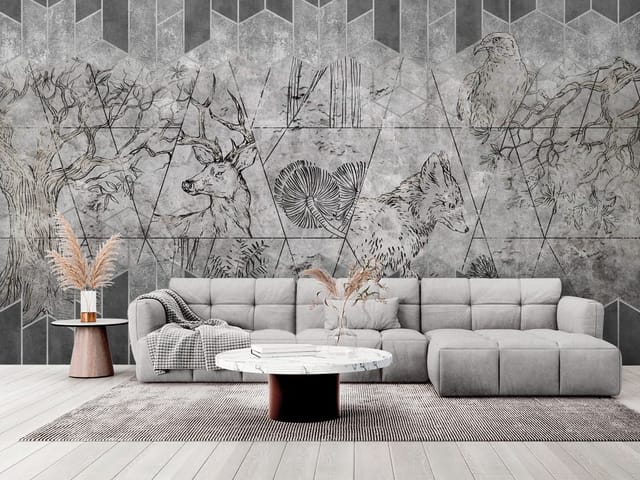 Fototapeta Murale abstrakcyjne – geometryczne wzory z rysunkami zwierząt