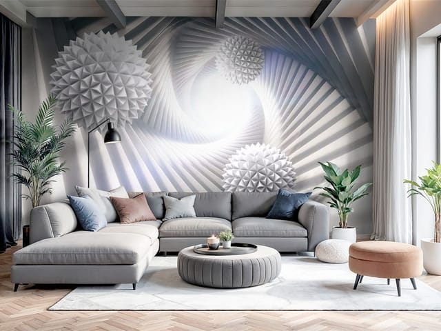 Fototapeta 3D tunel – trzy geometryczne kule w tunelu
