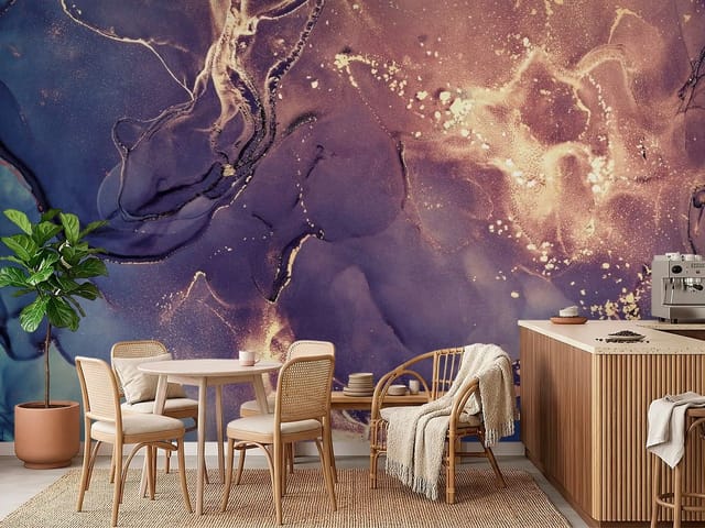 Fototapeta Fluid art – abstrakcyjne wzory z niebieskimi i złotymi kolorami