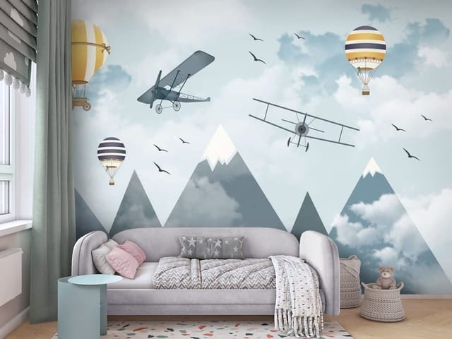 Fototapeta Góry dziecięce – balony i samoloty nad górami