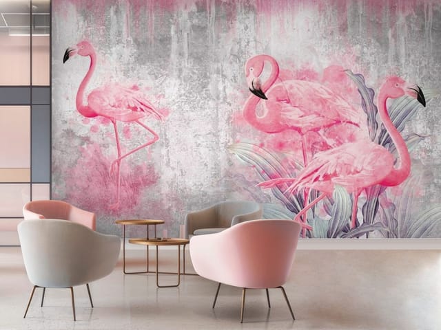 Fototapeta Flamingi – ilustracja z trzema różowymi flamingami