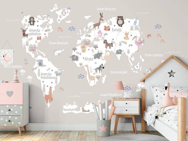 Fototapeta Mapa świata dla dzieci z kontynentami (mpn: FT-8264) Fototapeta Mapy dziecięce – ilustracja mapy świata z kontynentami