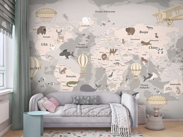 Fototapeta mapy dziecięce – mapa świata z balonami