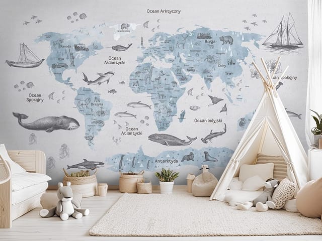 Fototapeta Mapy dziecięce – mapa świata z oceanami