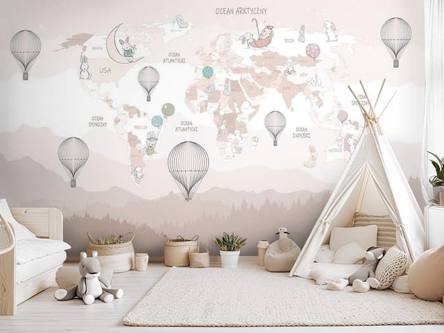 Fototapeta Mapy dziecięce – mapa świata z balonami