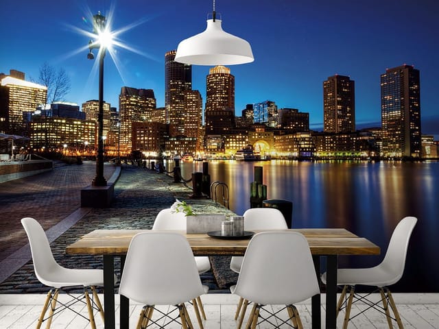 Fototapeta Panorama miasta nocą nad wodą