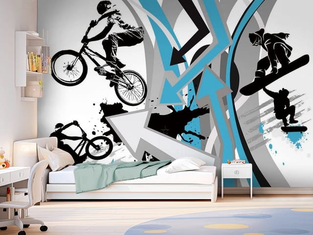 Fototapeta Murale abstrakcyjne – dynamiczne sylwetki rowerzystów i snowboardzistów