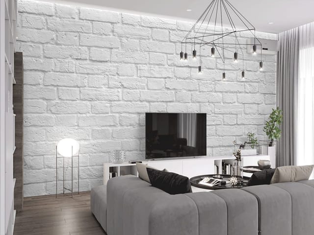 Fototapeta przedstawiająca białą ceglaną ścianę o jednolitym kolorze