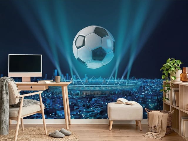 Fototapeta Piłka Nożna – duża piłka nożna nad stadionem
