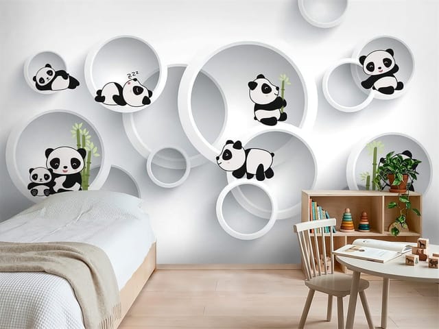 Fototapeta Bajki – Ilustracja z pandami w okrągłych ramach