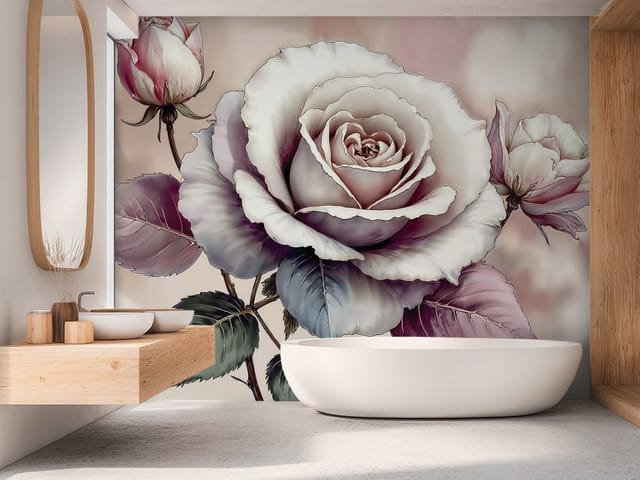 Fototapeta Róże – duża biała róża z pąkami