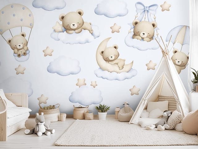 Fototapeta Bajki – misie na chmurkach i księżycu