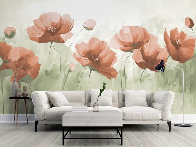 Fototapeta Czerwone maki na zielonym tle (mpn: FT-8721) Fototapeta maki – czerwone maki na zielonym tle