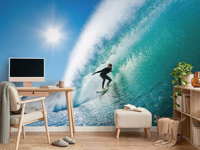 Fototapeta Morze i Ocean – Surfer płynie na dużej fali