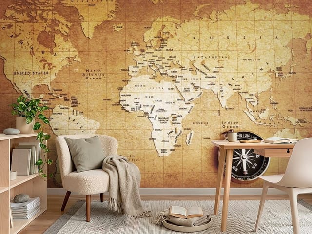 Fototapeta Stare mapy – stara mapa świata z kompasem