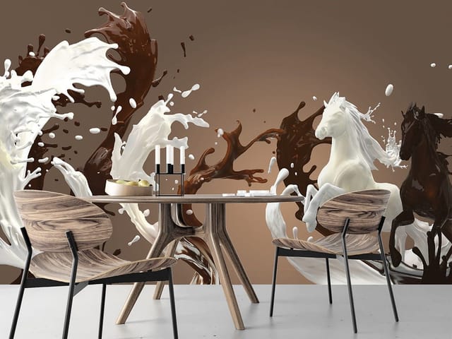 Fototapeta z końmi z mleka i czekolady na brązowym tle