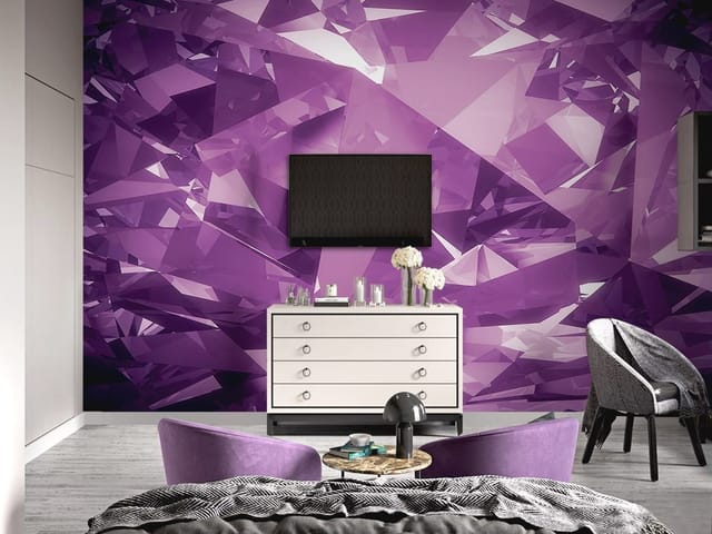 Fototapeta z fioletowymi kryształami w zbliżeniu, geometryczne kształty