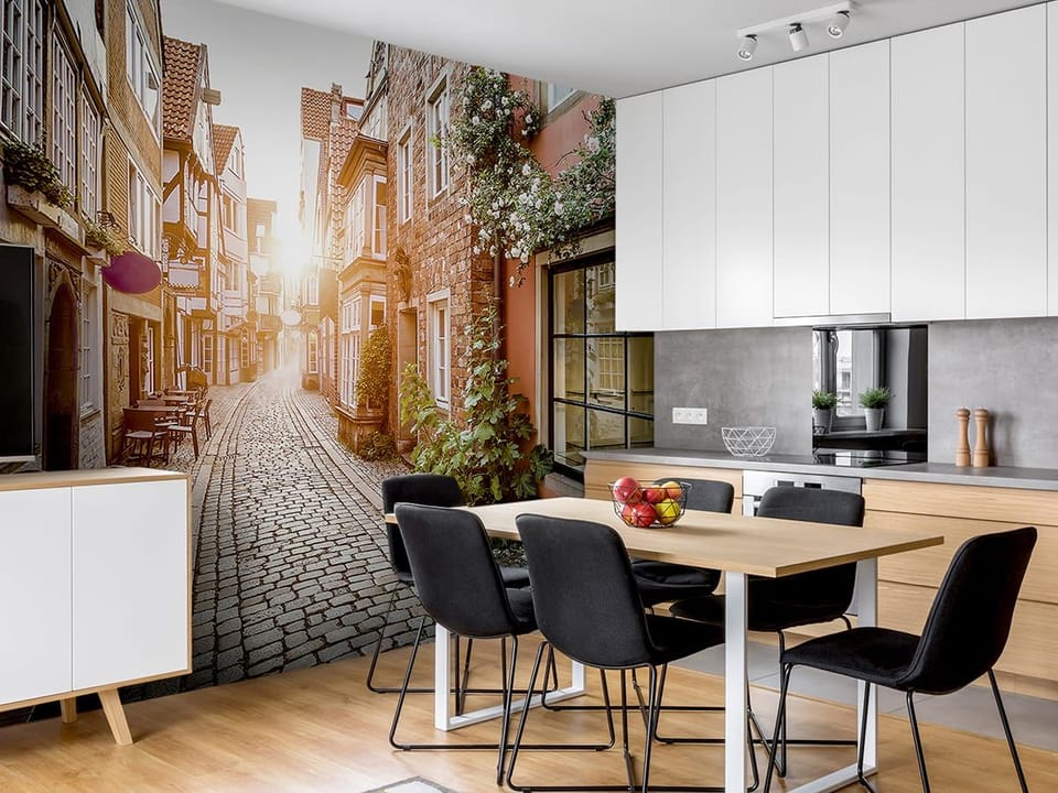 Fototapeta Uliczka Starego Miasta z Kamienicami we wnętrzu kuchni