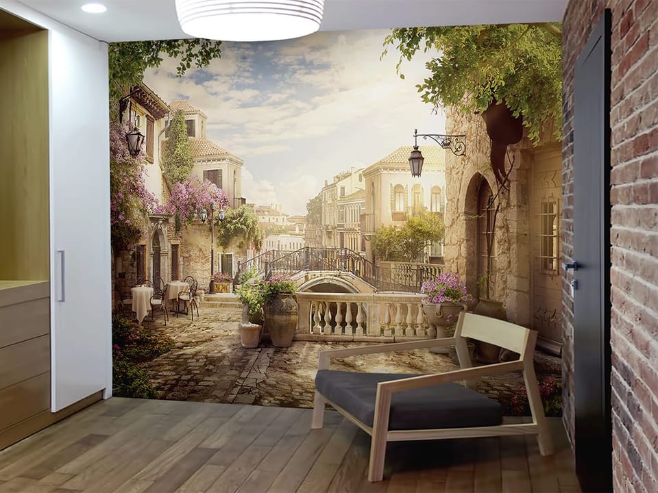 Fototapeta Malownicza uliczka z mostkiem we wnętrzu przedpokoju