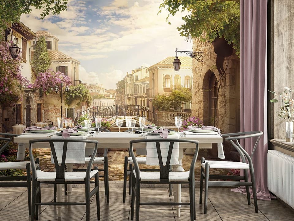 Fototapeta Malownicza uliczka z mostkiem we wnętrzu kuchni