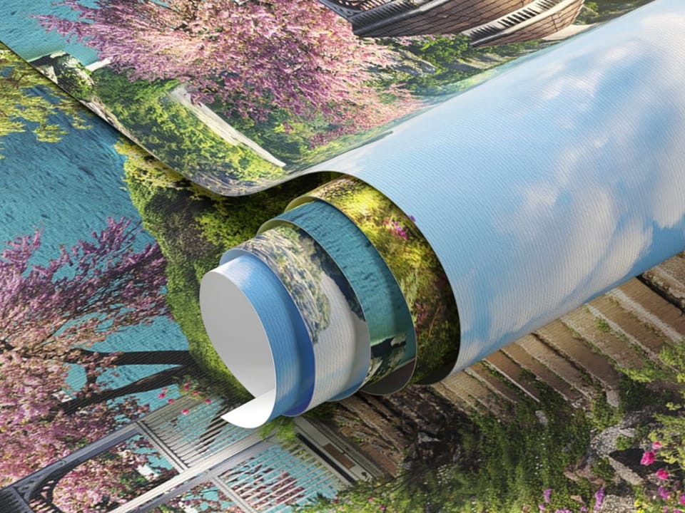 Fototapeta Altana z wodospadem i górami fragment #1