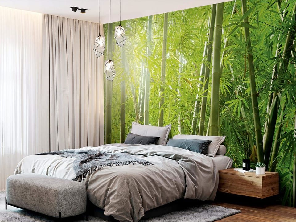 Fototapeta Spokojny las bambusowy we wnętrzu sypialni