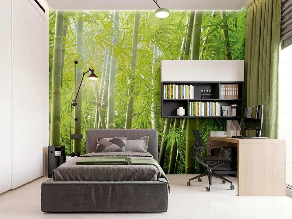 Fototapeta Spokojny las bambusowy we wnętrzu pokoju nastolatka
