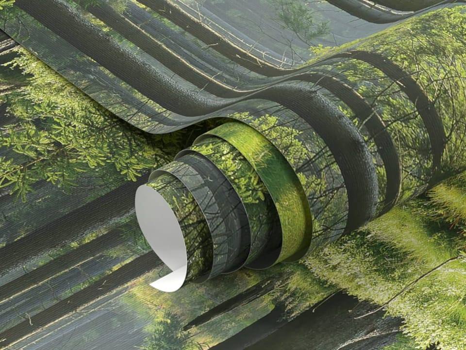 Fototapeta Las o świcie z promieniami słońca fragment #1