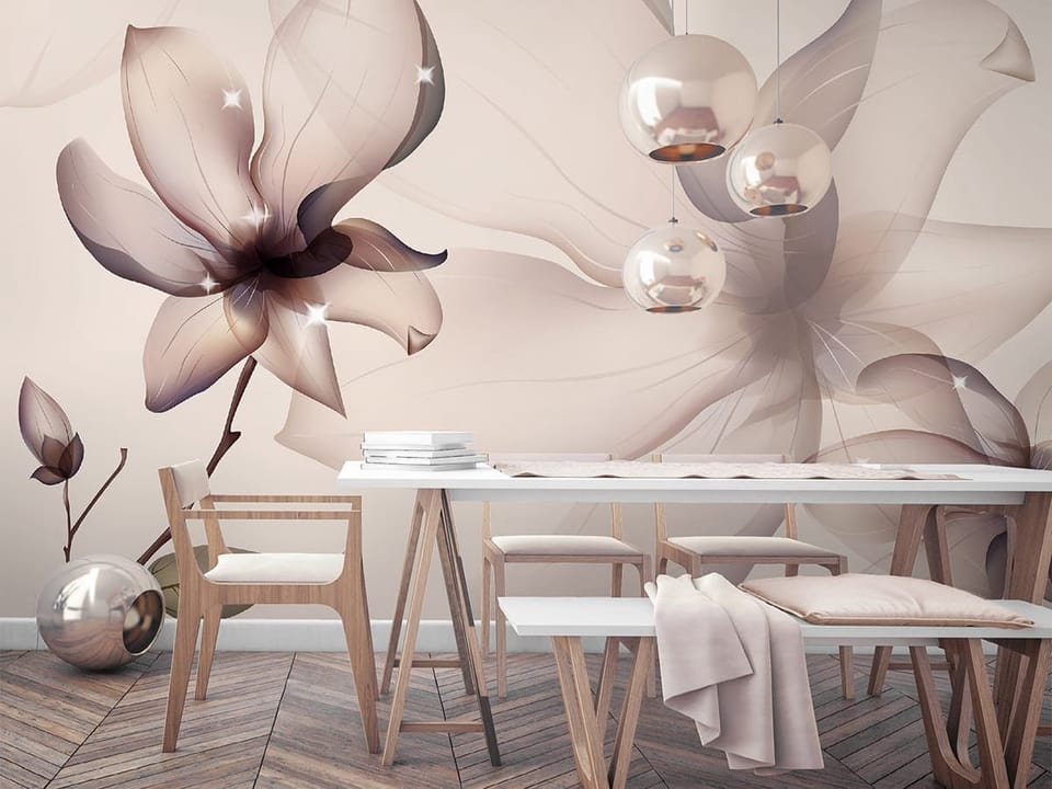 Fototapeta Magnolie na gałęzi z liśćmi we wnętrzu kuchni