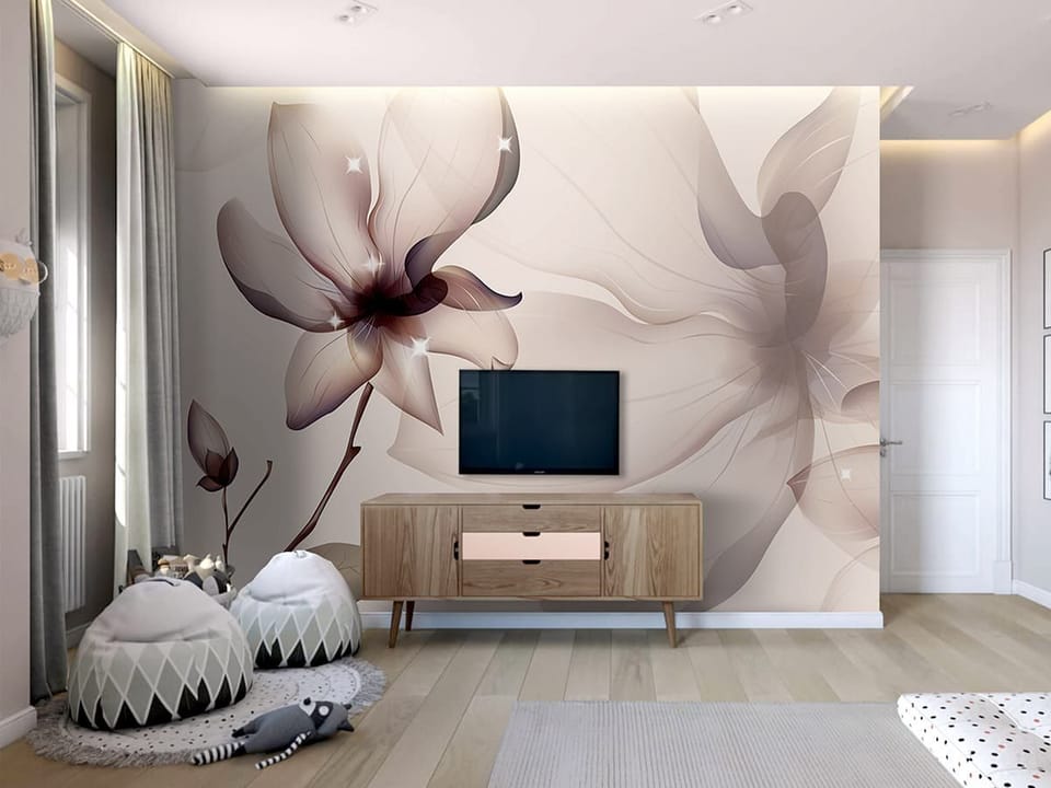 Fototapeta Magnolie na gałęzi z liśćmi we wnętrzu pokoju nastolatka