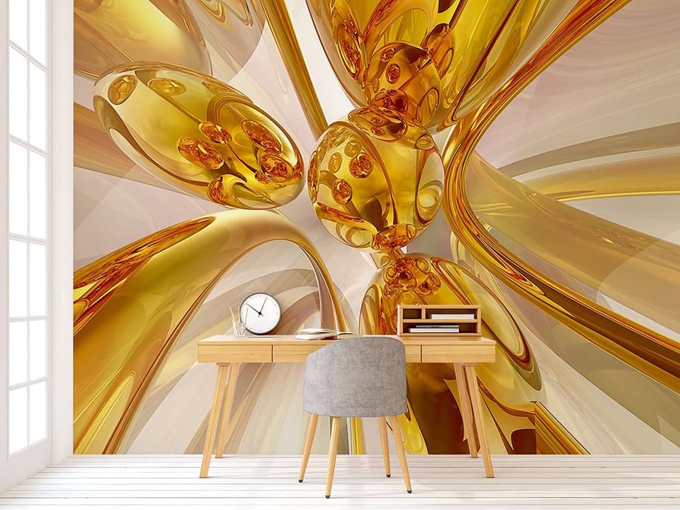 Fototapeta Abstrakcyjne Złote Formy 3D we wnętrzu biura