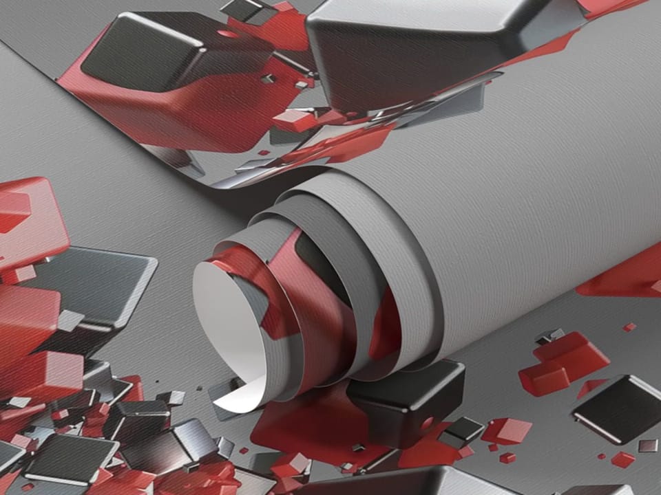 Fototapeta Czerwone i czarne sześciany 3D - realne zdjęcie w rolce
