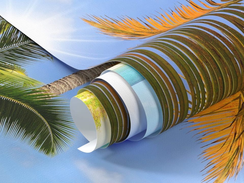 Fototapeta Plaża z palmami i oceanem - realne zdjęcie w rolce