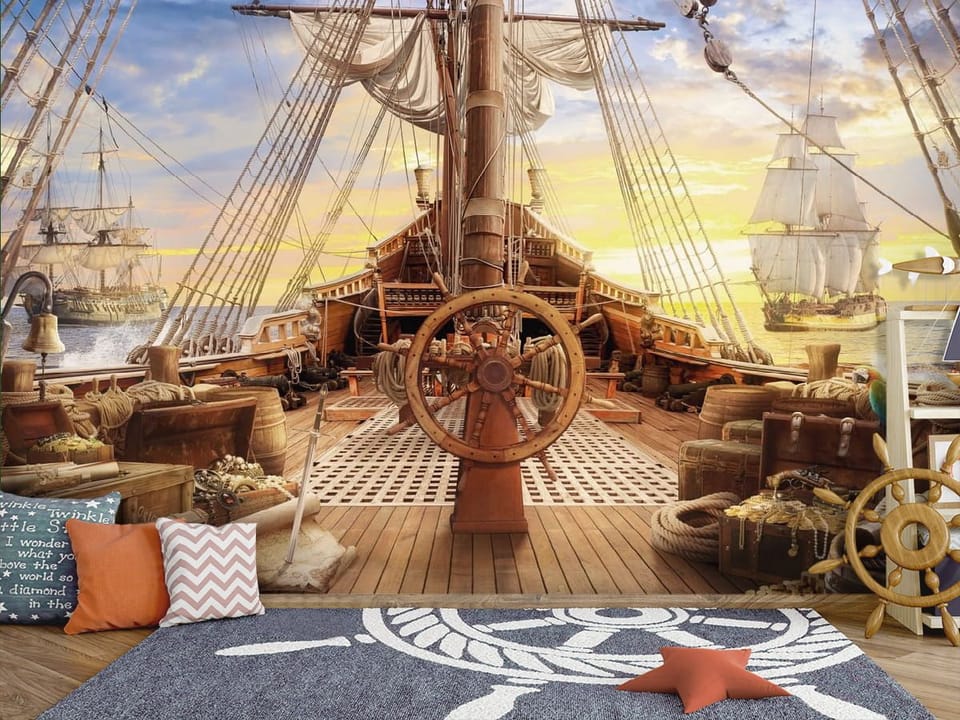 Fototapeta Pokład drewnianego statku żaglowego we wnętrzu pokoju dziecka