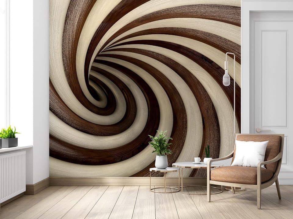 Fototapeta Spiralny Tunel w Drewnianych Tonach - aranżacja w salonie