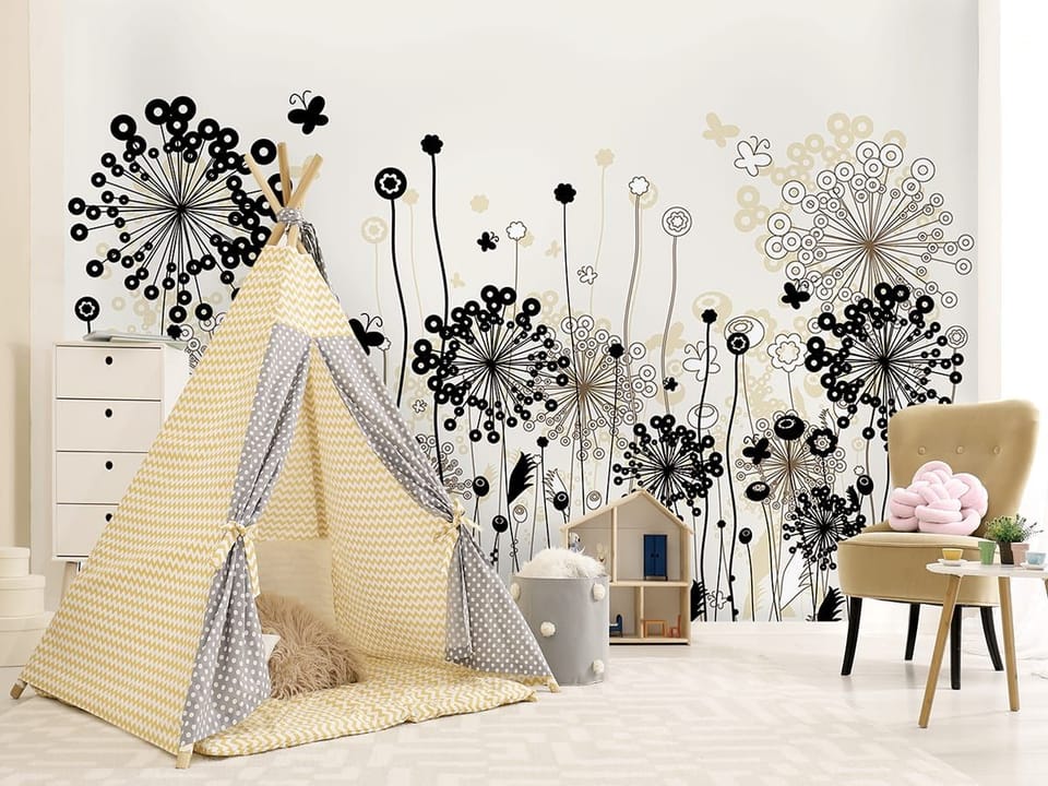 Fototapeta Abstrakcyjne polne kwiaty we wnętrzu pokoju dziecka