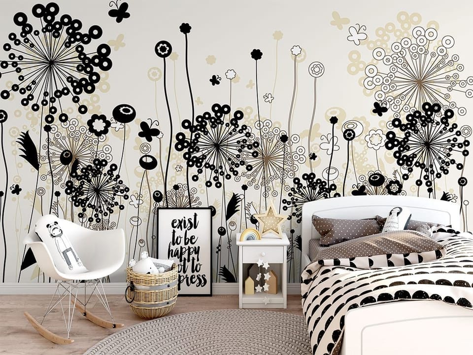 Fototapeta Abstrakcyjne polne kwiaty we wnętrzu pokoju nastolatka