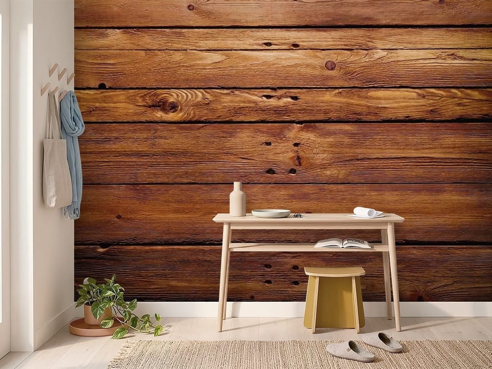 Fototapeta z poziomymi drewnianymi deskami i widocznymi słojami - inspiracja do przytulnego przedpokoju