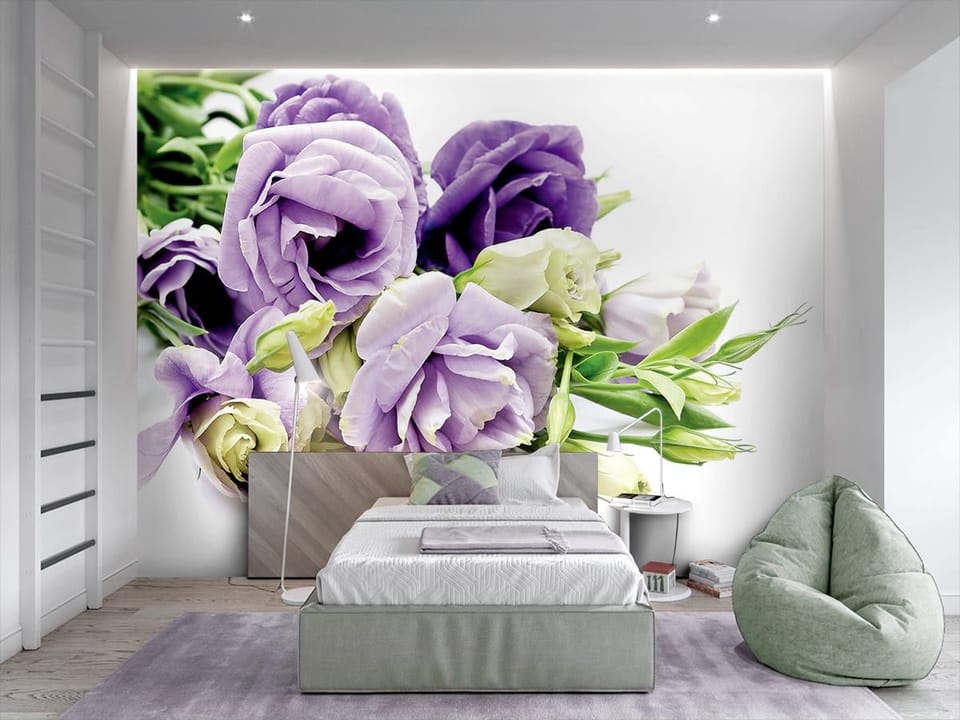 Fototapeta Bukiet Fioletowych Kwiatów we wnętrzu pokoju nastolatka