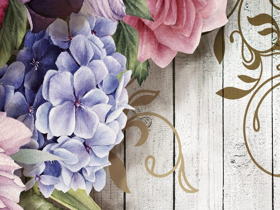 Fototapeta Kwiatowa dekoracja na desce fragment #1